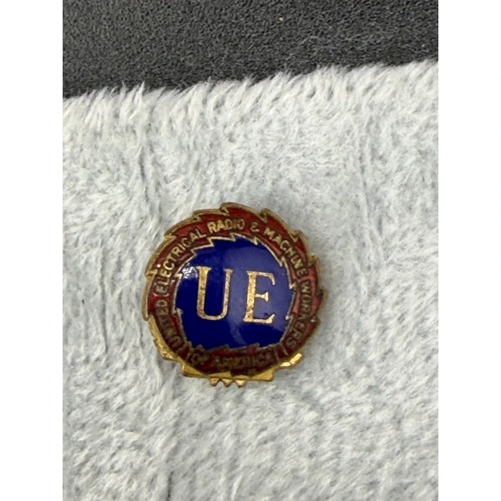 Vintage Bastian Bros UE Logo Pin Brooch Gold Tone Enamel Union Jewelry